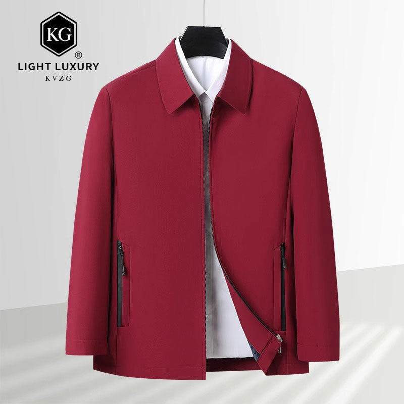 2025春季新款时尚轻奢男士夹克中年爸爸上衣服本命年婚礼红色外套