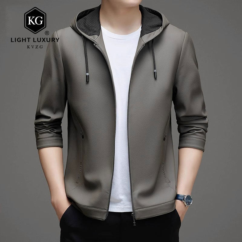 2025春季新款夹克男士潮流宽松连帽皮衣时尚轻奢商务休闲 外套男