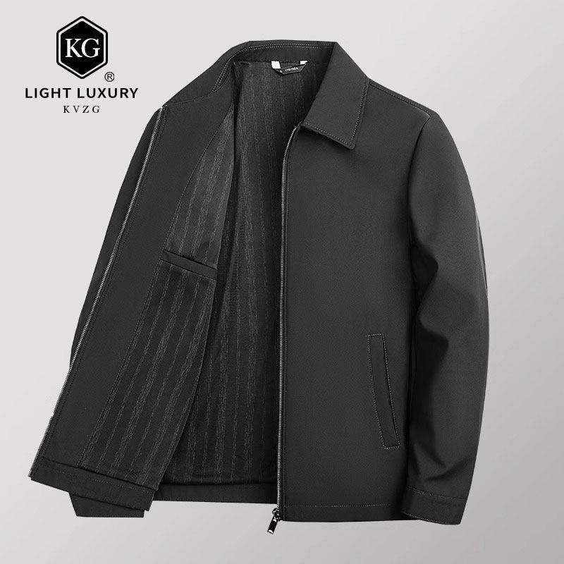 翻领外套男2025春季新款商务休闲行政夹克中年爸爸干部领导上衣