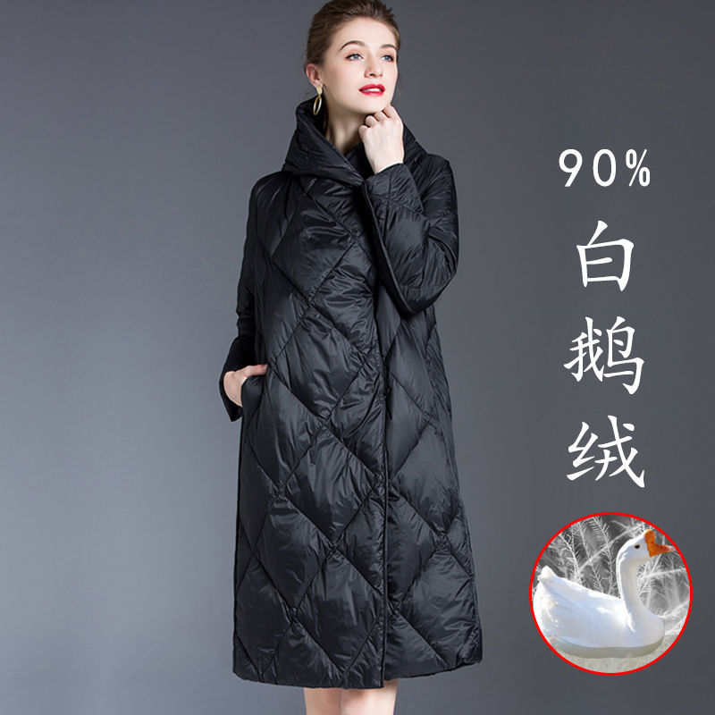 中长款连帽90白鹅绒女士羽绒服