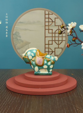 洛阳唐三彩文创小胖马办公室桌面摆件手工陶瓷工艺品旅游纪念送礼