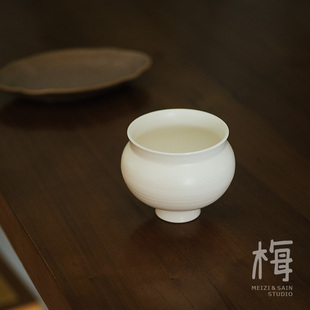 中式 拉花杯 复古 高脚圆肚咖啡杯 梅子［雅白系列］纯手工杯子