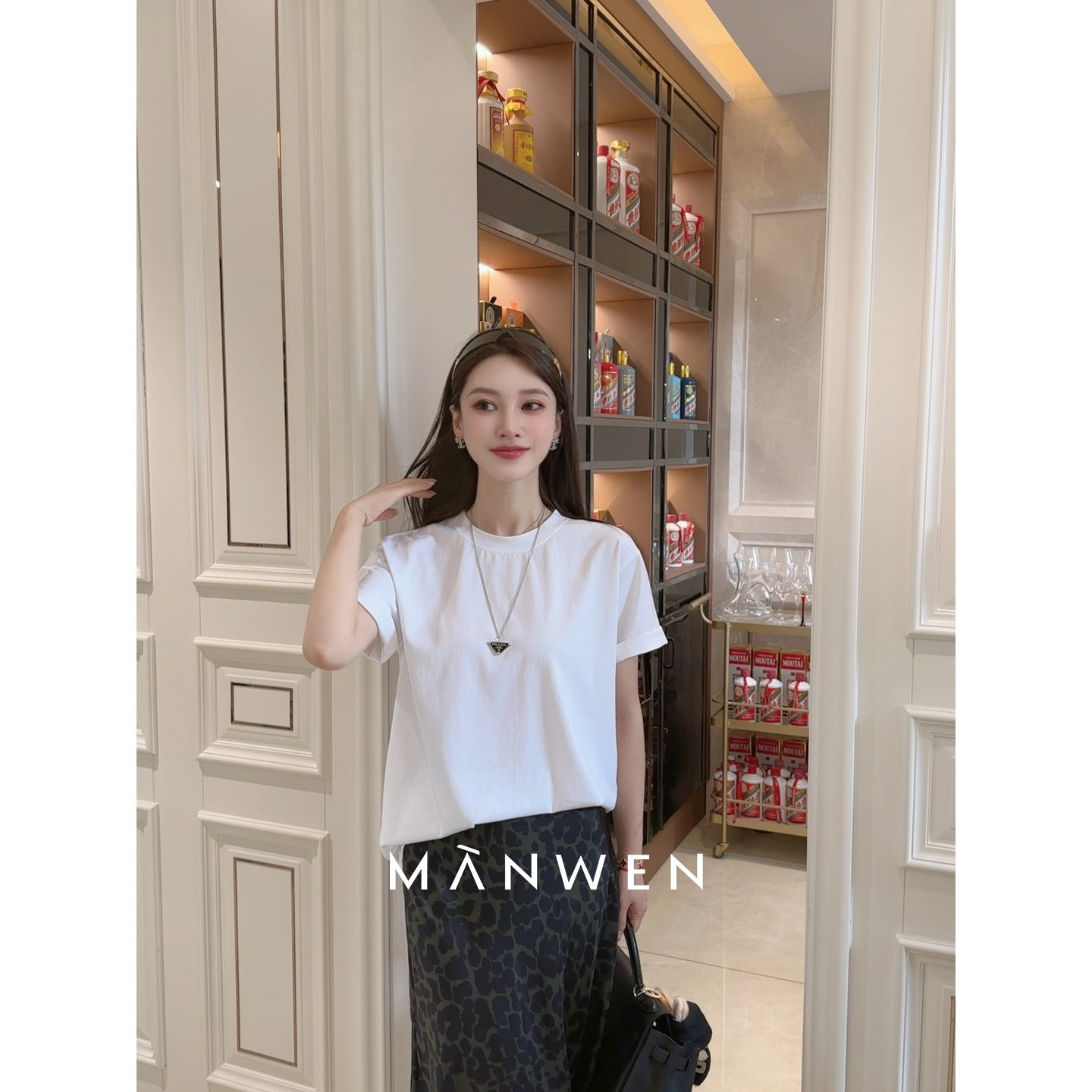 MANWEN曼文夏季新品夏款女性纯棉简约大白短袖T恤