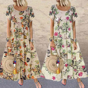 Short sleeved round neck women's dress短袖圆领女士连衣裙