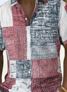 Men's patchwork button up short sleeved shirt 纽扣短袖衬衫男