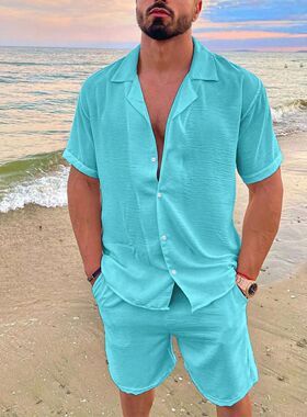 Men's printed casual short sleeved set男士印花休闲短袖套装