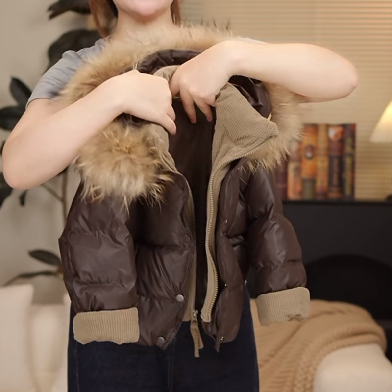 女童加绒加厚棉服时尚儿童冬装羽绒棉服假两件冬季加厚保暖大毛领