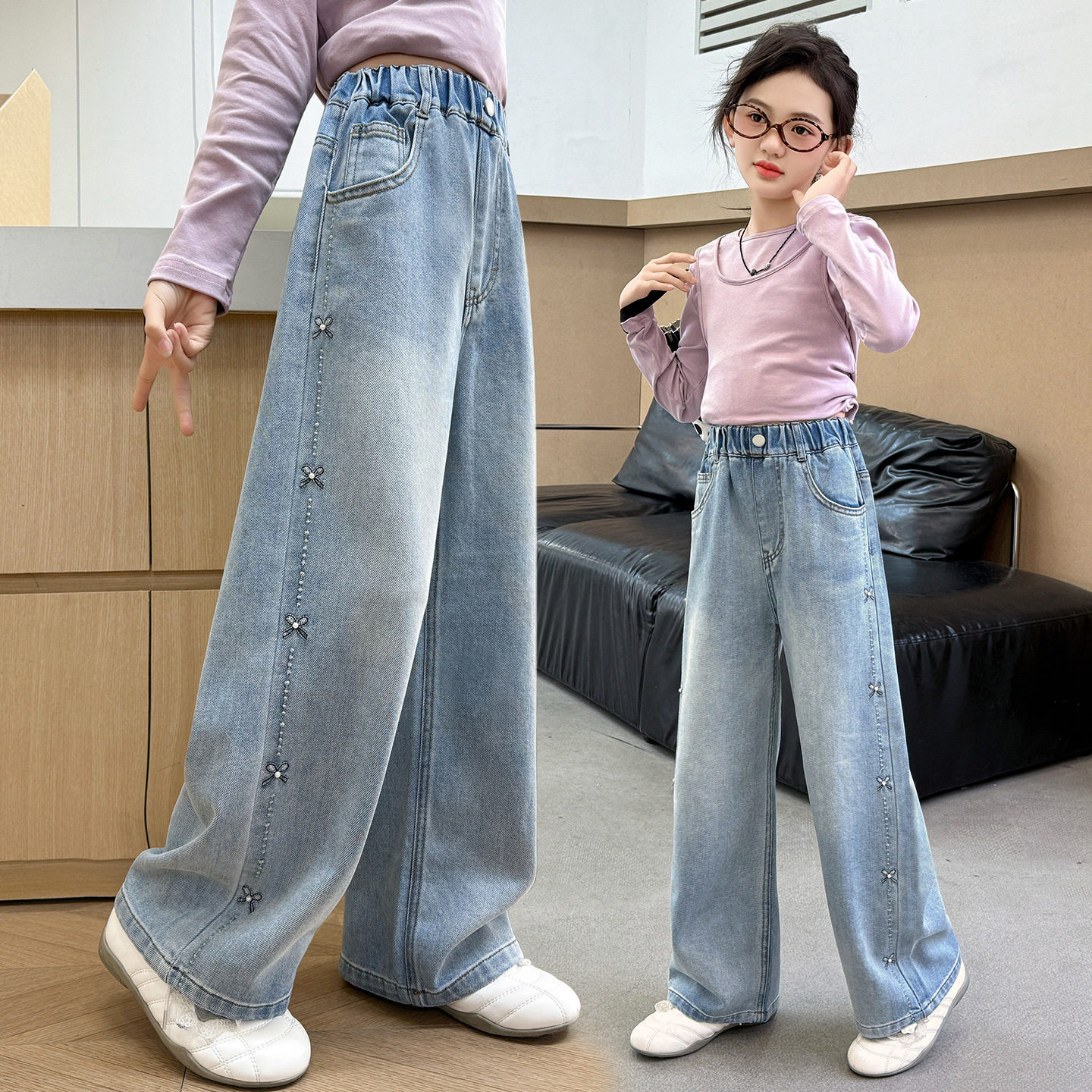 女童牛仔裤子春季2026新款洋气儿童春秋款阔腿裤中大童宽松长裤潮,童装/婴儿装/亲子装,儿童牛仔裤,淘宝优惠券,粉丝福利购,淘宝优惠卷