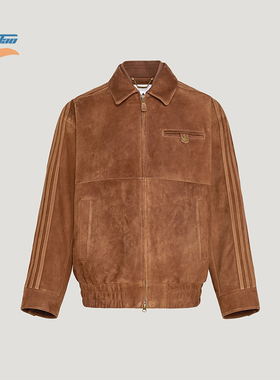 Adidas/阿迪达斯正品三叶草男士翻领复古宽松休闲皮革夹克KV5939