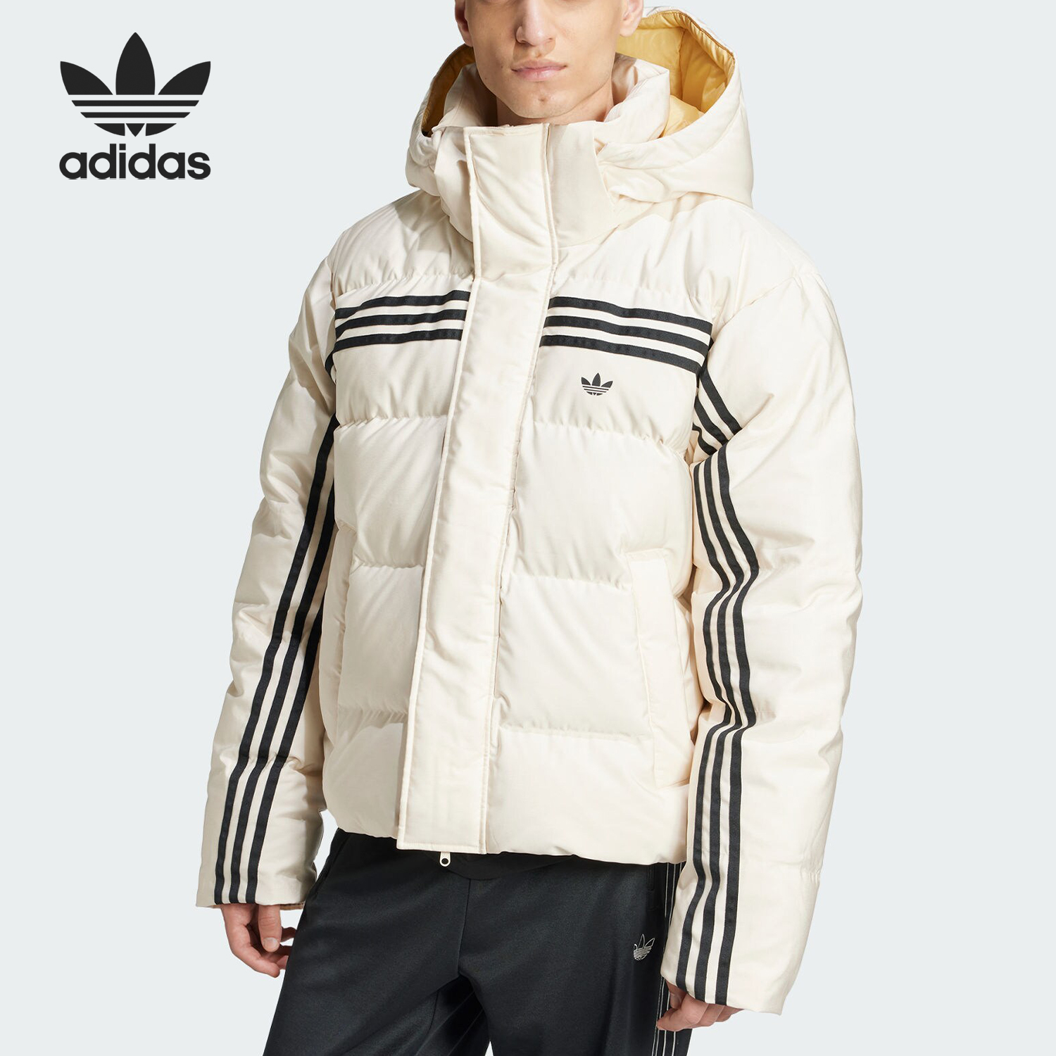 Adidas/阿迪达斯正品三叶草连帽男士经典宽松保暖羽绒服JN7476
