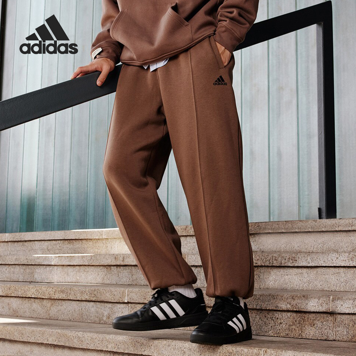 阿迪达斯男女加绒运动束脚裤