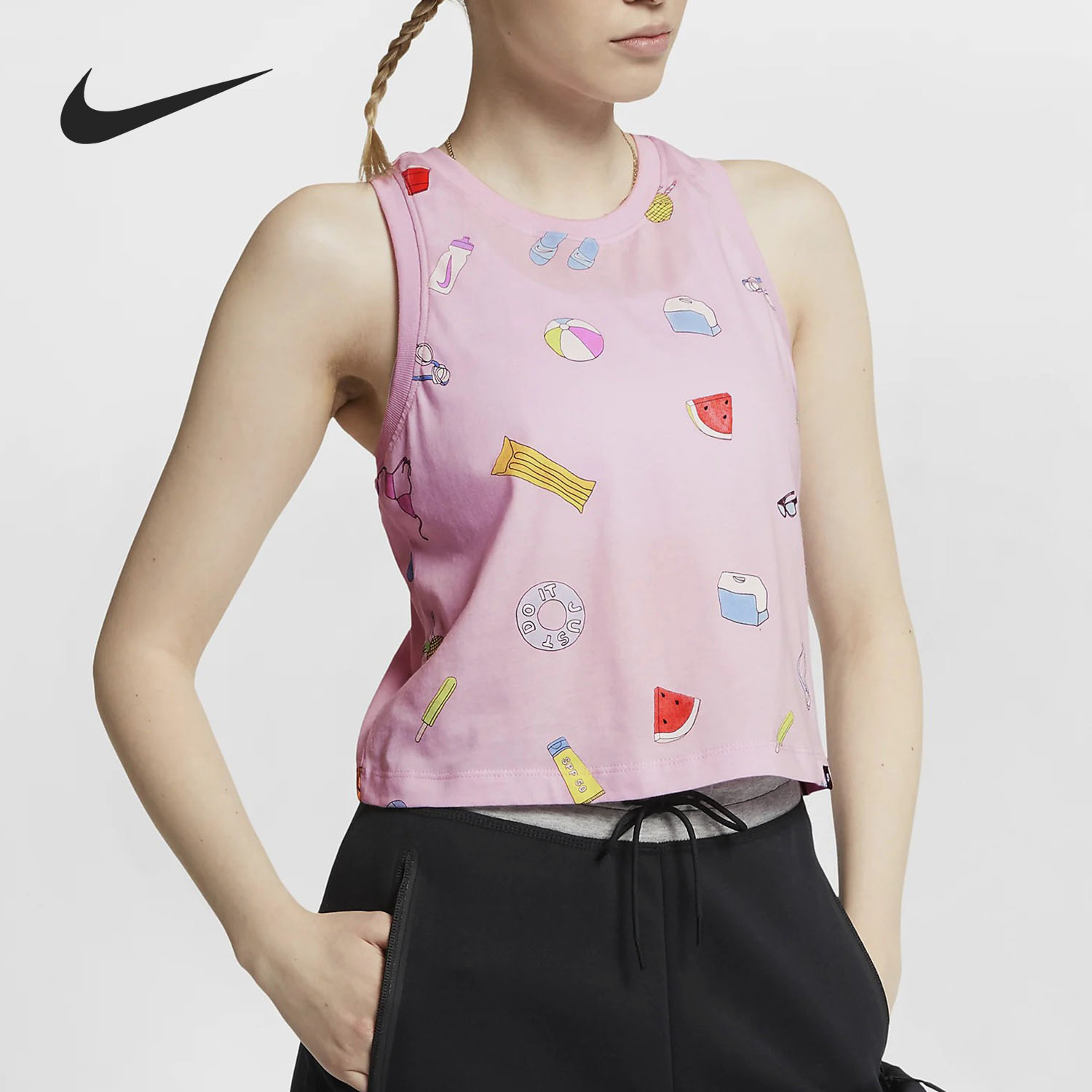 Nike/耐克正品女子夏季图案印花短款运动无袖背心 CI1128-663