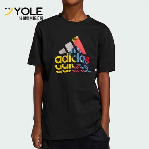 Adidas/阿迪达斯正品夏季儿童图案透气圆领休闲短袖IB9136
