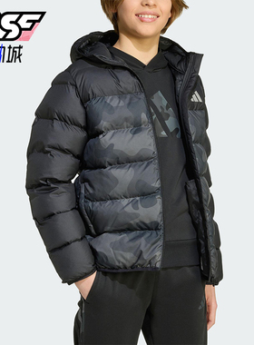 Adidas/阿迪达斯正品冬季大童防风保暖休闲印花连帽羽绒服JL7399
