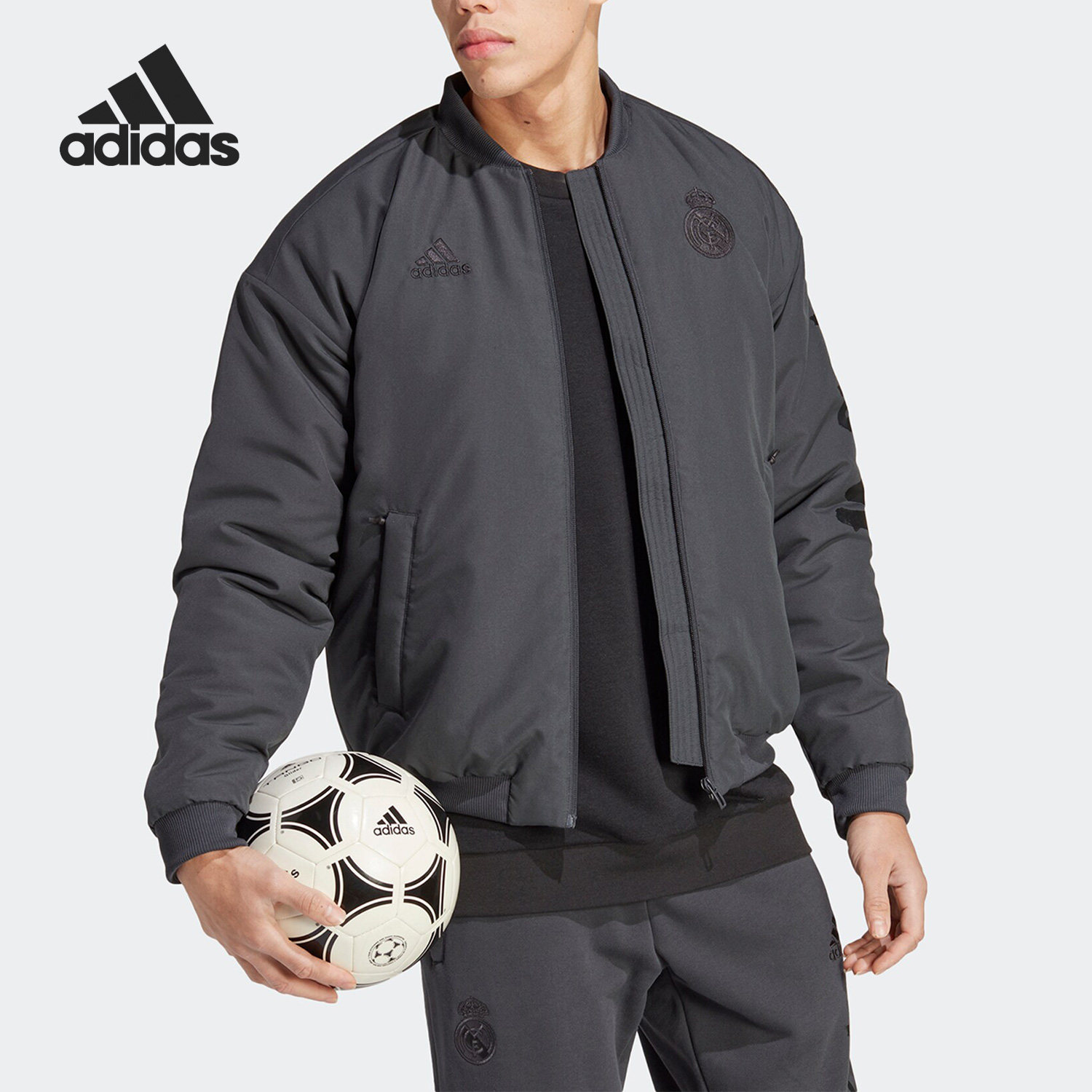 Adidas/阿迪达斯正品皇马足球休闲文化男子保暖棉服HT6454