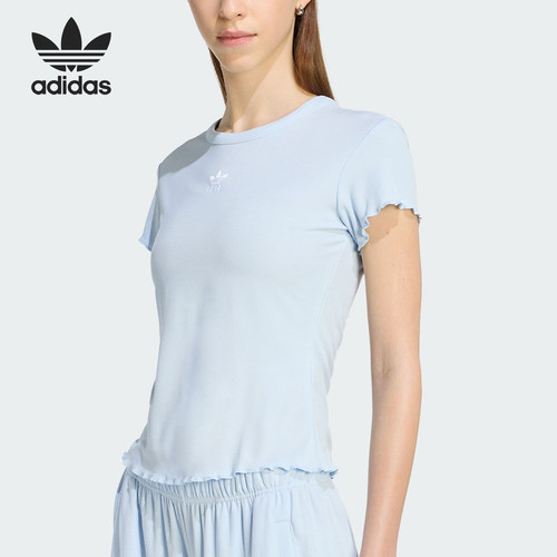Adidas/阿迪达斯正品2026年女士简约经典波浪边运动短袖T恤KE1108