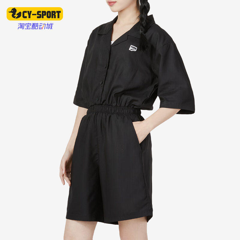 Puma/彪马正品夏季女子运动宽松短袖短裤翻领连体衣620632-01
