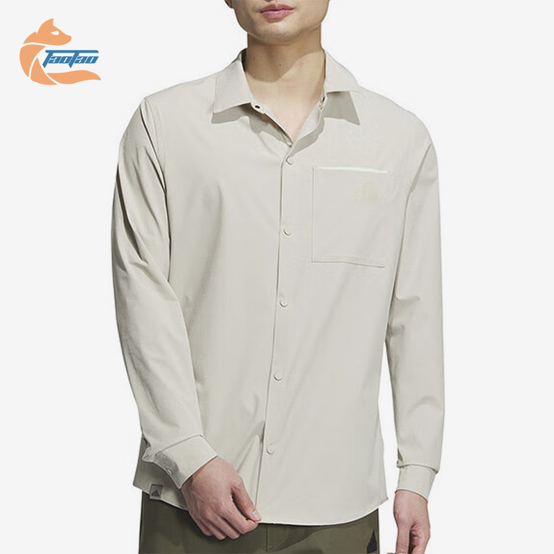 阿迪达斯男士休闲翻领长袖衬衫