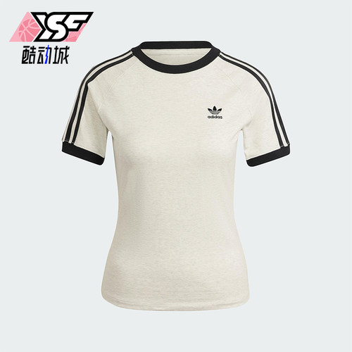 Adidas/阿迪达斯正品三叶草女士印花圆领经典套头修身短袖IR8104