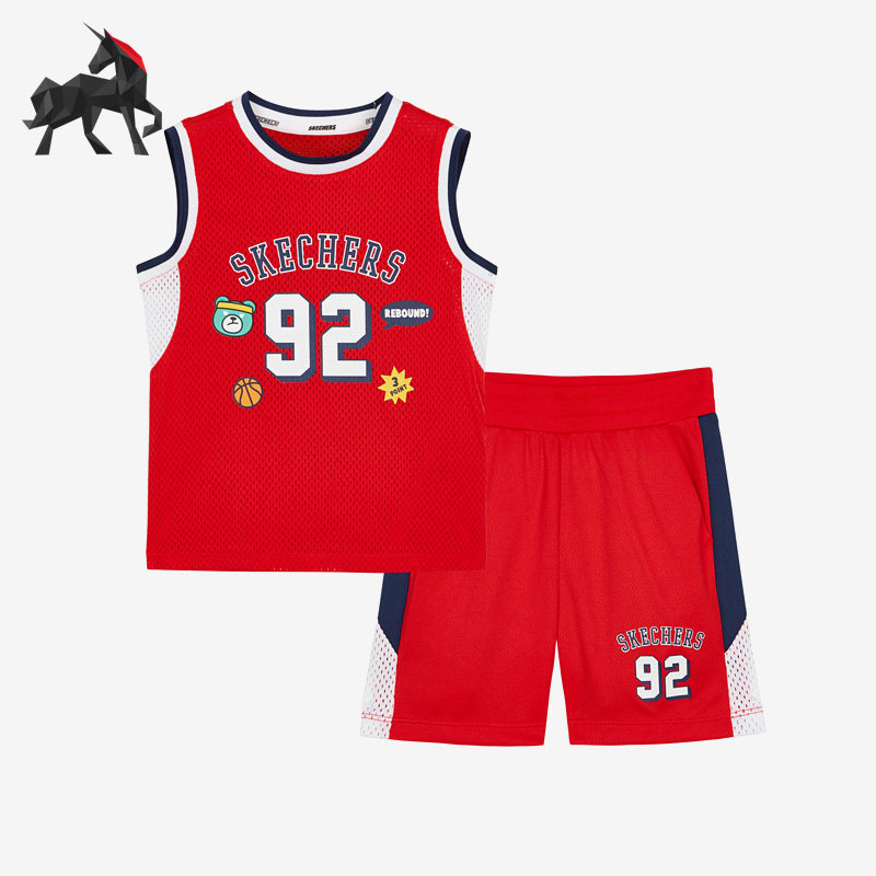 Skechers/斯凯奇正品夏季透气背心小童运动套头套装L222B076