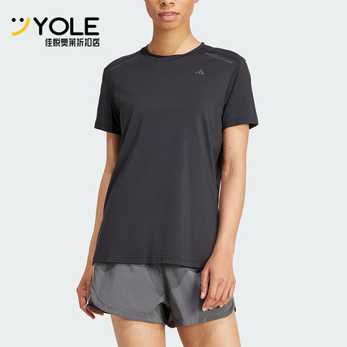 阿迪达斯女士圆领透气运动短袖