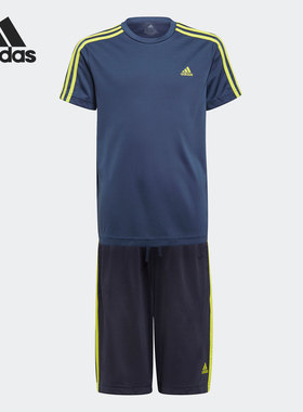 Adidas/阿迪达斯正品2021夏新款休闲运动男大小童短袖套装 GN1491