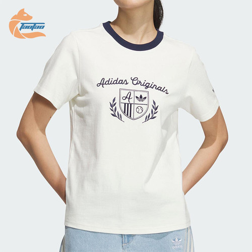 Adidas/阿迪达斯正品三叶草女士经典复古印花运动短袖T恤JM8009