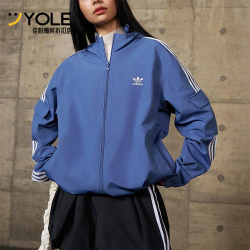 Adidas/阿迪达斯正品三叶草男女连帽经典运动梭织防风外套KB1946