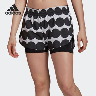 联名女跑步运动短裤 Adidas 2IN1 MARIMEKKO GU2526 阿迪达斯正品