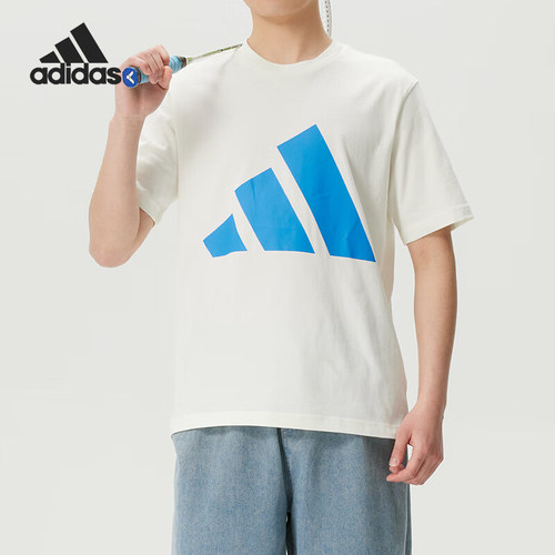 Adidas/阿迪达斯正品圆领短袖T恤新款男白蓝色经典短袖T恤KC0920