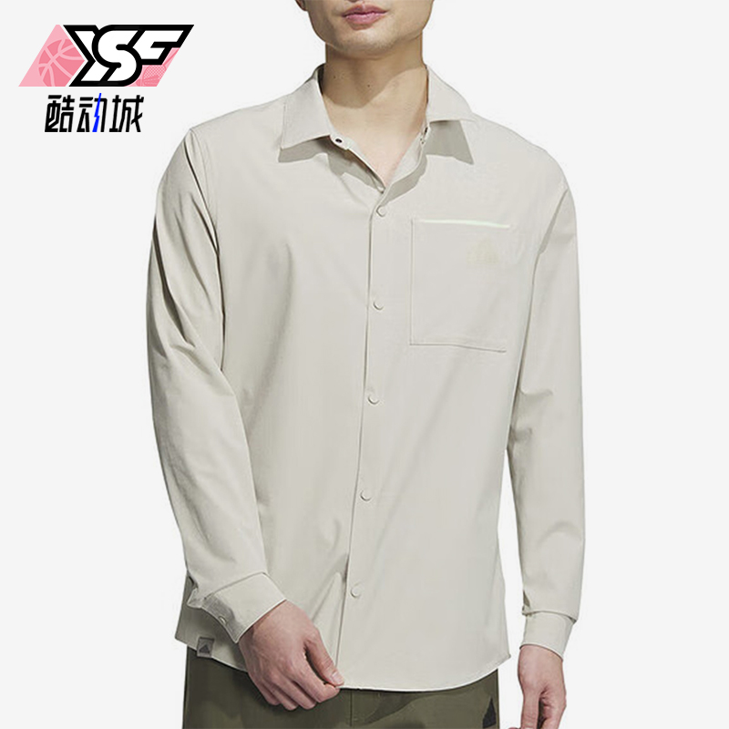 阿迪达斯男士休闲翻领长袖衬衫