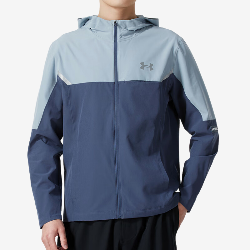 UA/安德玛正品2025新款男士时尚连帽梭织拼接夹克外套1389255-044