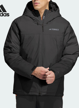 Adidas/阿迪达斯正品户外男士抗湿运动连帽鹅绒羽绒服IL8958