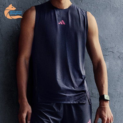 Adidas/阿迪达斯正品2026男士透气跑步侧开叉运动背心T恤KR5093