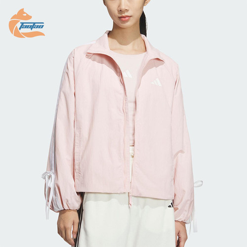 Adidas/阿迪达斯正品2025新款女士经典梭织蝴蝶结立领外套KB0086