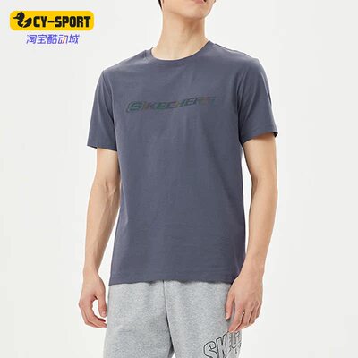 Skechers/斯凯奇正品夏新款男子圆领简约跑步舒适短袖T恤L222M112