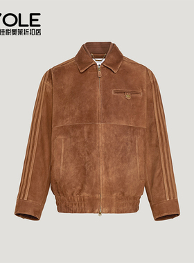 Adidas/阿迪达斯正品三叶草男士翻领复古宽松休闲皮革夹克KV5939