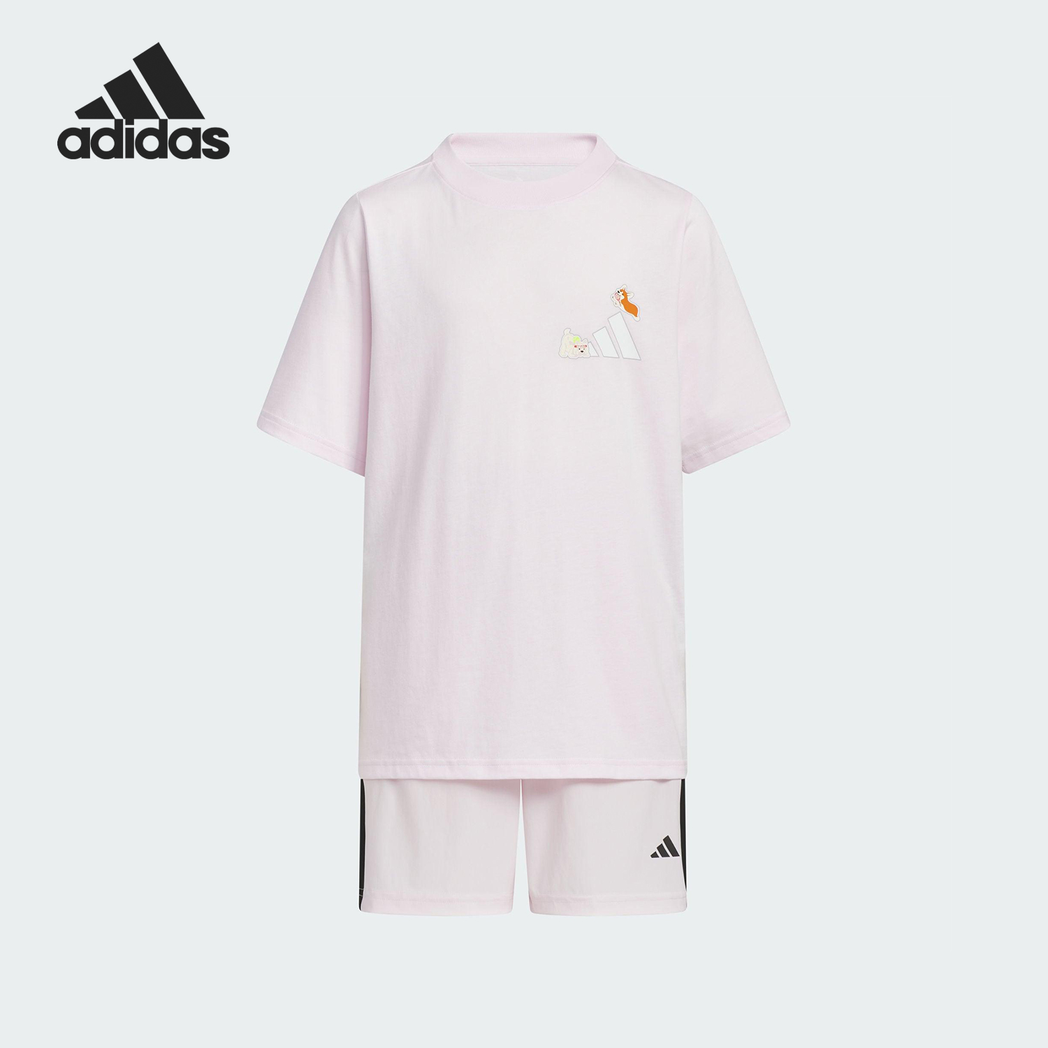 Adidas/阿迪达斯正品2025夏季款儿童宽松透气运动休闲套装KC8470