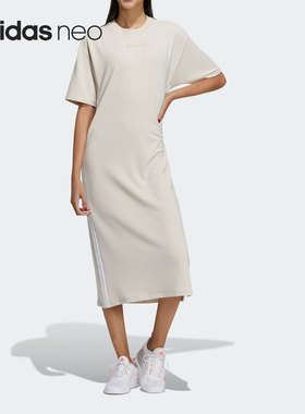 Adidas/阿迪达斯正品NEO 女子短袖三条纹长款运动连衣裙 H45105