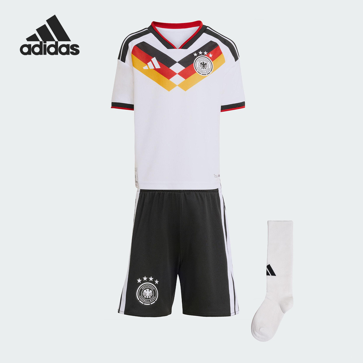 Adidas/阿迪达斯正品2025小童运动V领套头耐穿透气足球套装JZ4561