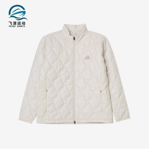 Adidas/阿迪达斯正品立领拉链长袖棉服新款经典米白色棉服KD7996