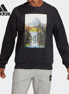 Adidas/阿迪达斯正品运动男子加绒保暖印花圆领套头衫GM6507