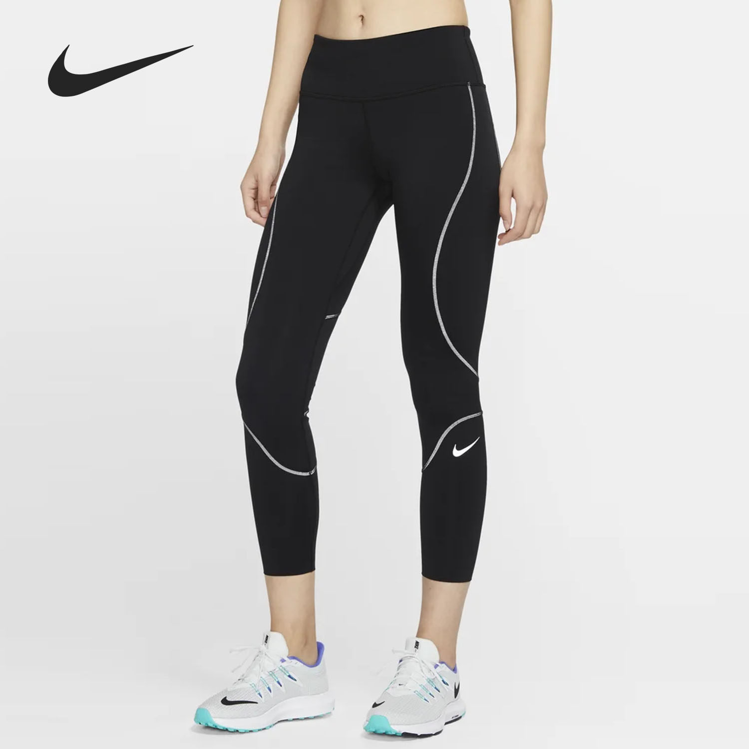 Nike/耐克正品女子弹力高腰跑步训练运动九分紧身裤 CJ1894