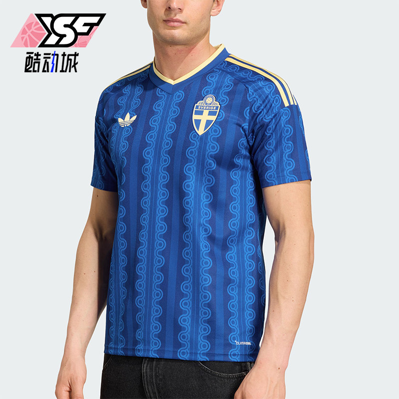 Adidas/阿迪达斯正品新款男蓝黄色足球V领足球经典短袖球衣JM5810