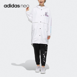 休闲运动长款 Neo女子连帽时尚 外套FU1073 阿迪达斯正品 Adidas