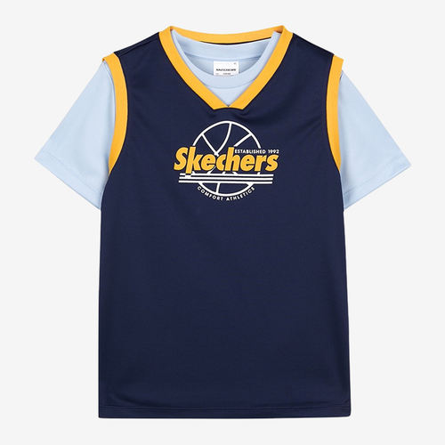 Skechers斯凯奇正品儿童字母印花休闲运动短袖T恤P223B074-007D