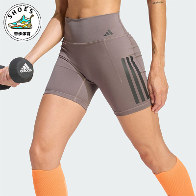 Adidas/阿迪达斯正品Optime新款女灰紫色经典健身紧身短裤JZ1099
