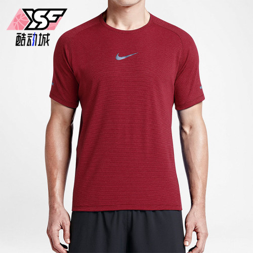 Nike/耐克正品新款男红灰色跑步训练经典健身短袖T恤717973-687