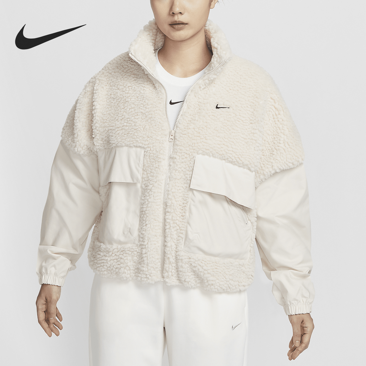 Nike/耐克正品秋季新款女士仿羊羔绒拼接保暖外套FV8017-104