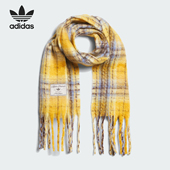 三叶草女士格纹绒面经典 Adidas 阿迪达斯正品 流苏运动围巾KV6601